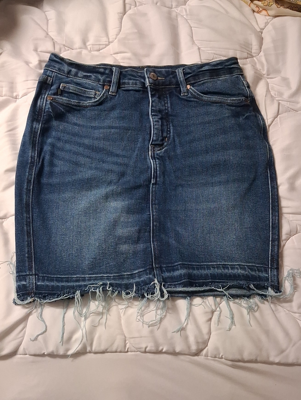 Judy Blue Dark Blue Frayed Hem Denim Pencil Skirt